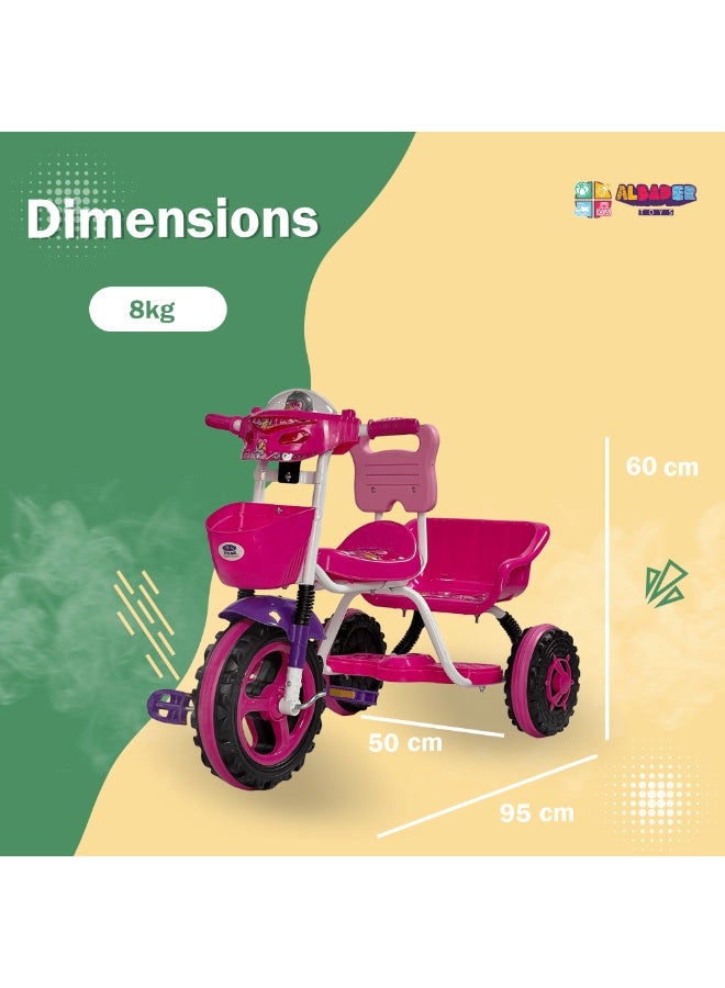 AL BADER Kids Balance Bike Kids Tricycles for 2-6 Years, Three Wheel Tricycle For Toddlers with Two Seats for 2 Children, 3 Wheel Baby Bicycle With Basket, Toddlers Trike With Music and Lights, Pink - Image 4